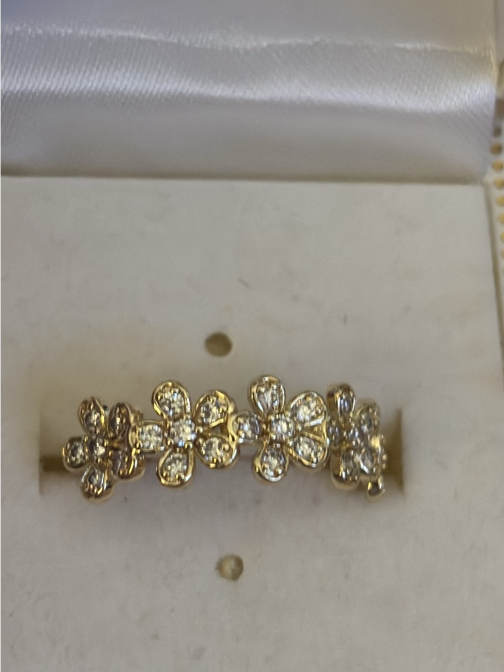 Gold Floral Pave Diamond Ring - Yellow Gold Flower Band